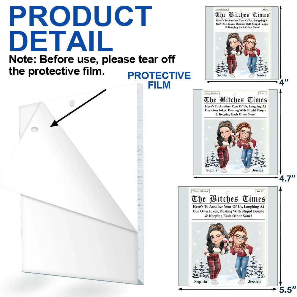 3D Effect Besties Here's To Another Year Of Us - Personalized Custom Shaped Acrylic Ornament