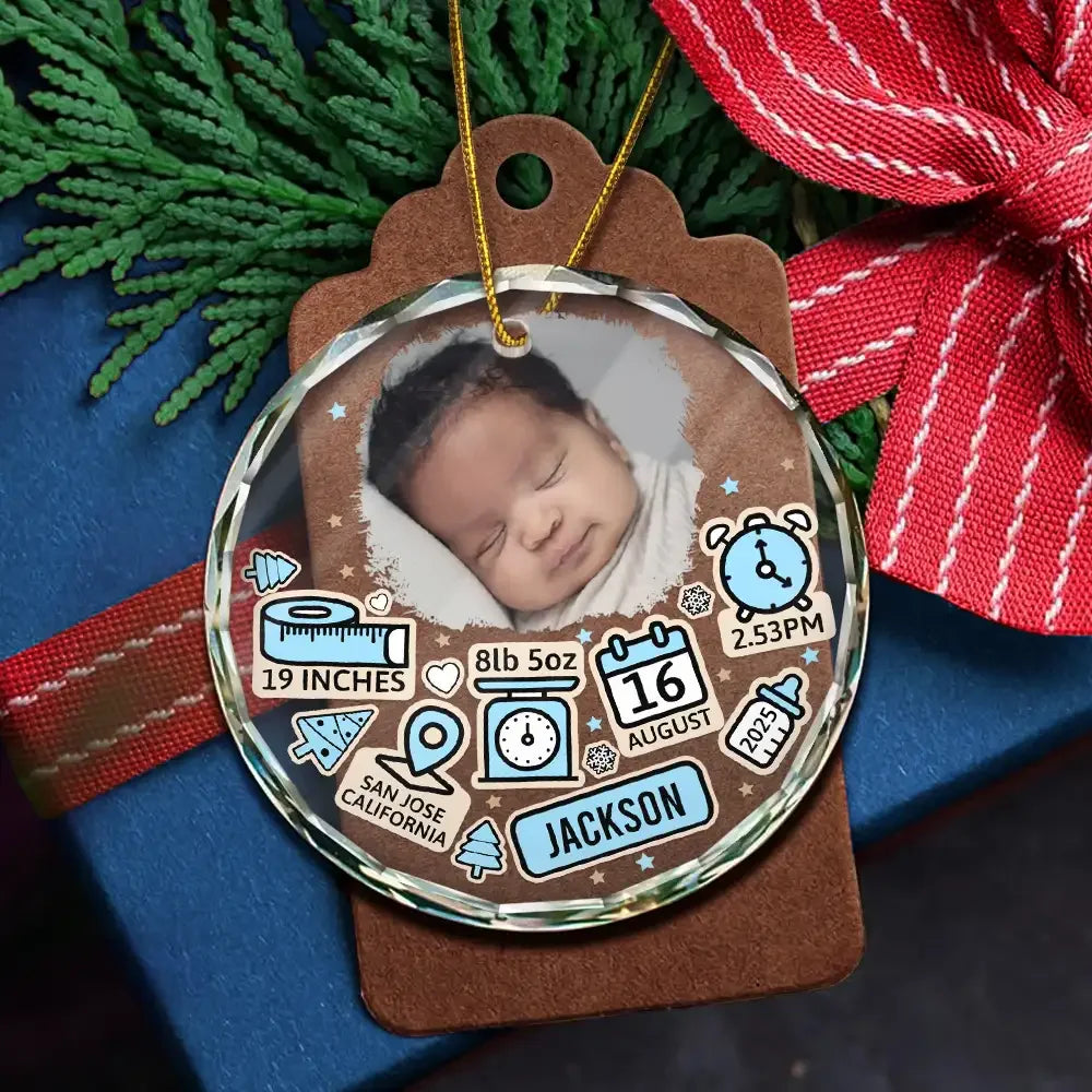 Custom Photo Baby First Christmas - Personalized Circle Glass Ornament