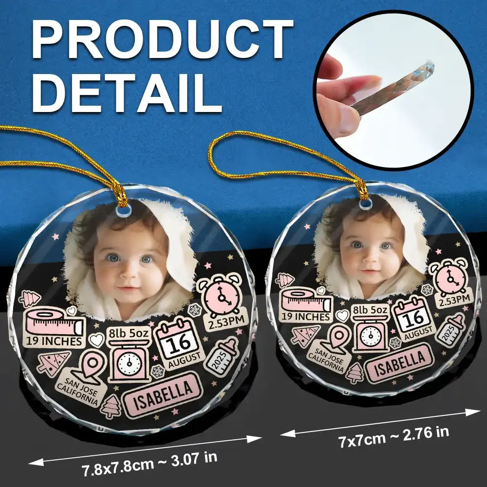 Custom Photo Baby First Christmas - Personalized Circle Glass Ornament