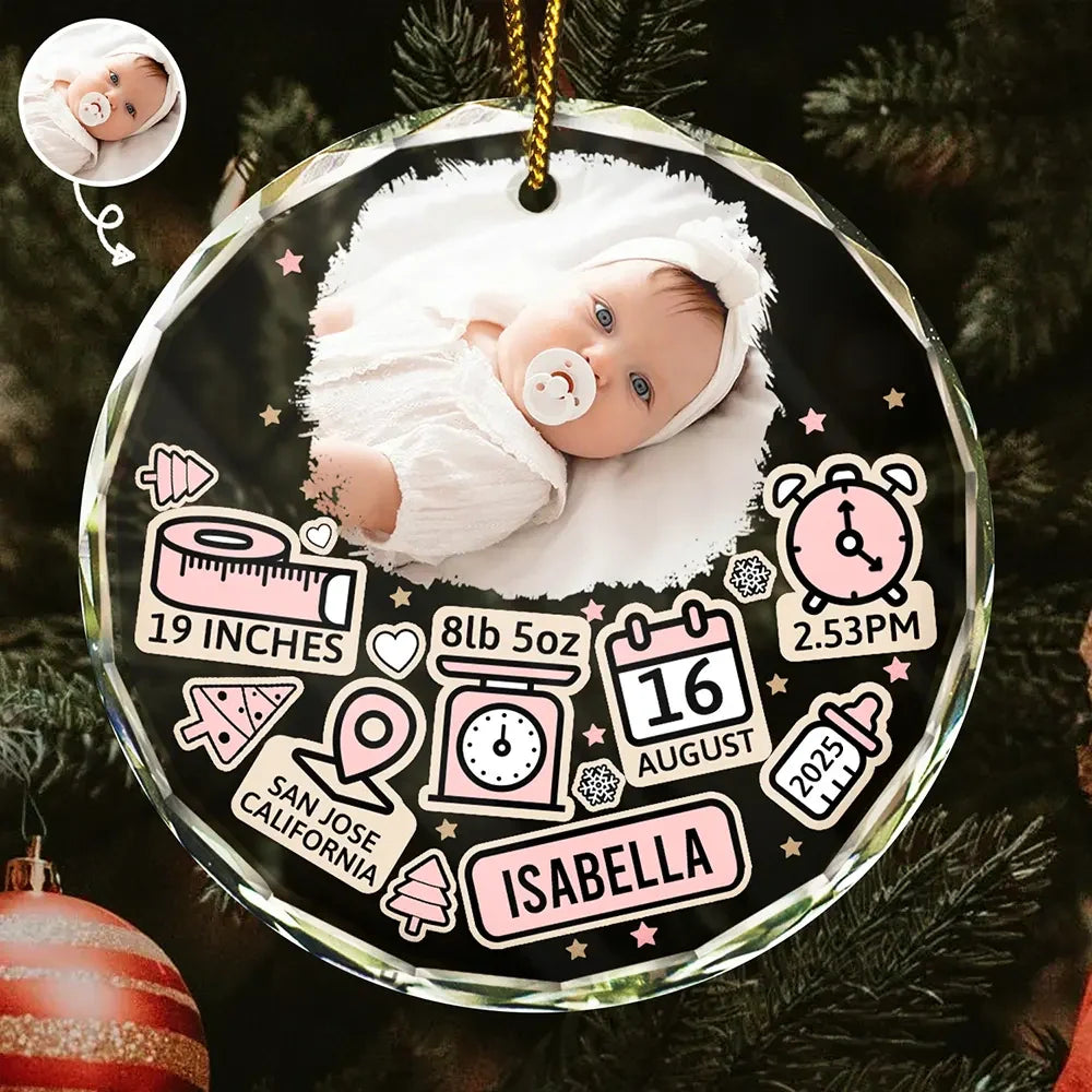 Custom Photo Baby First Christmas - Personalized Circle Glass Ornament