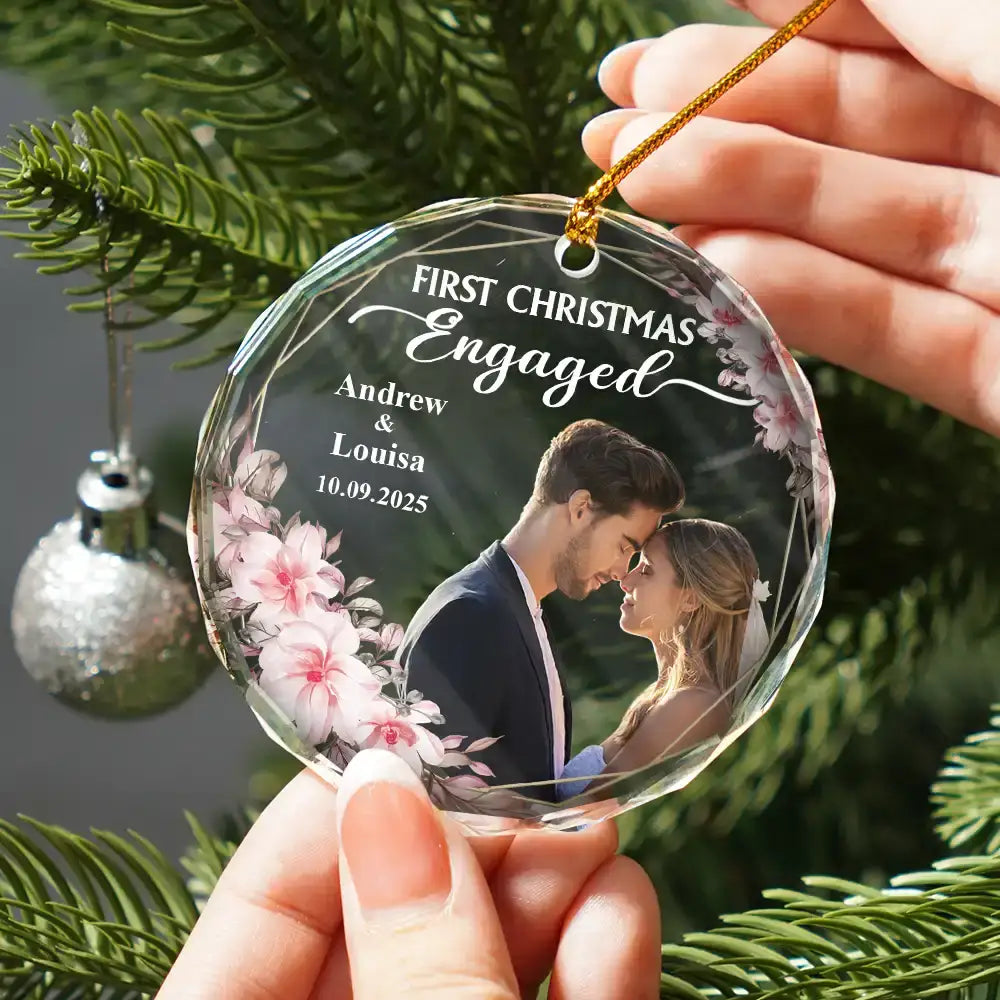 Custom Photo First Christmas Married - Personalized Glass Ornament