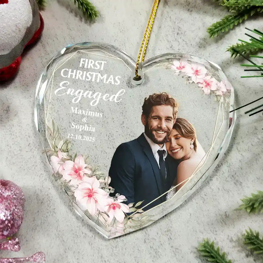 Custom Photo First Christmas Married - Personalized Glass Ornament