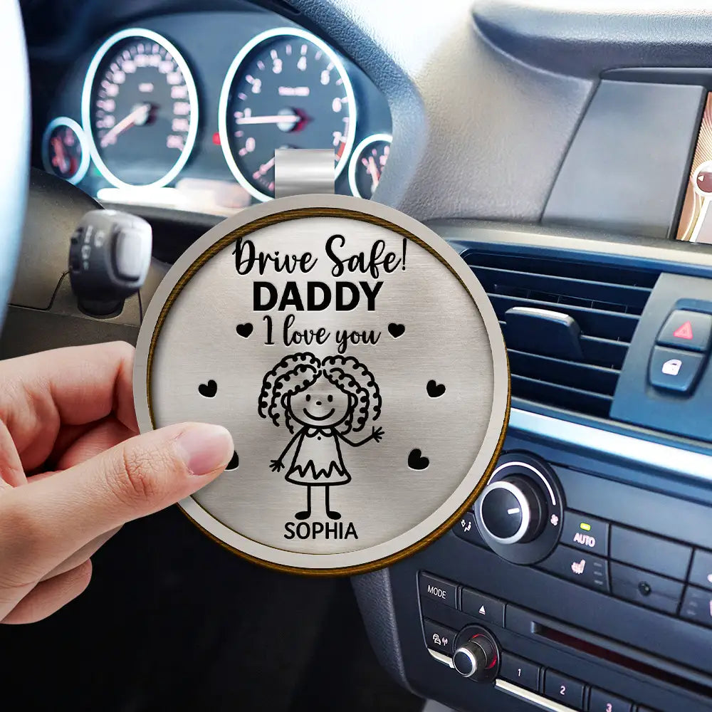 Drive Safe Grandpa Daddy Kid Stick Figures - Personalized Custom Shaped Car Visor Clip