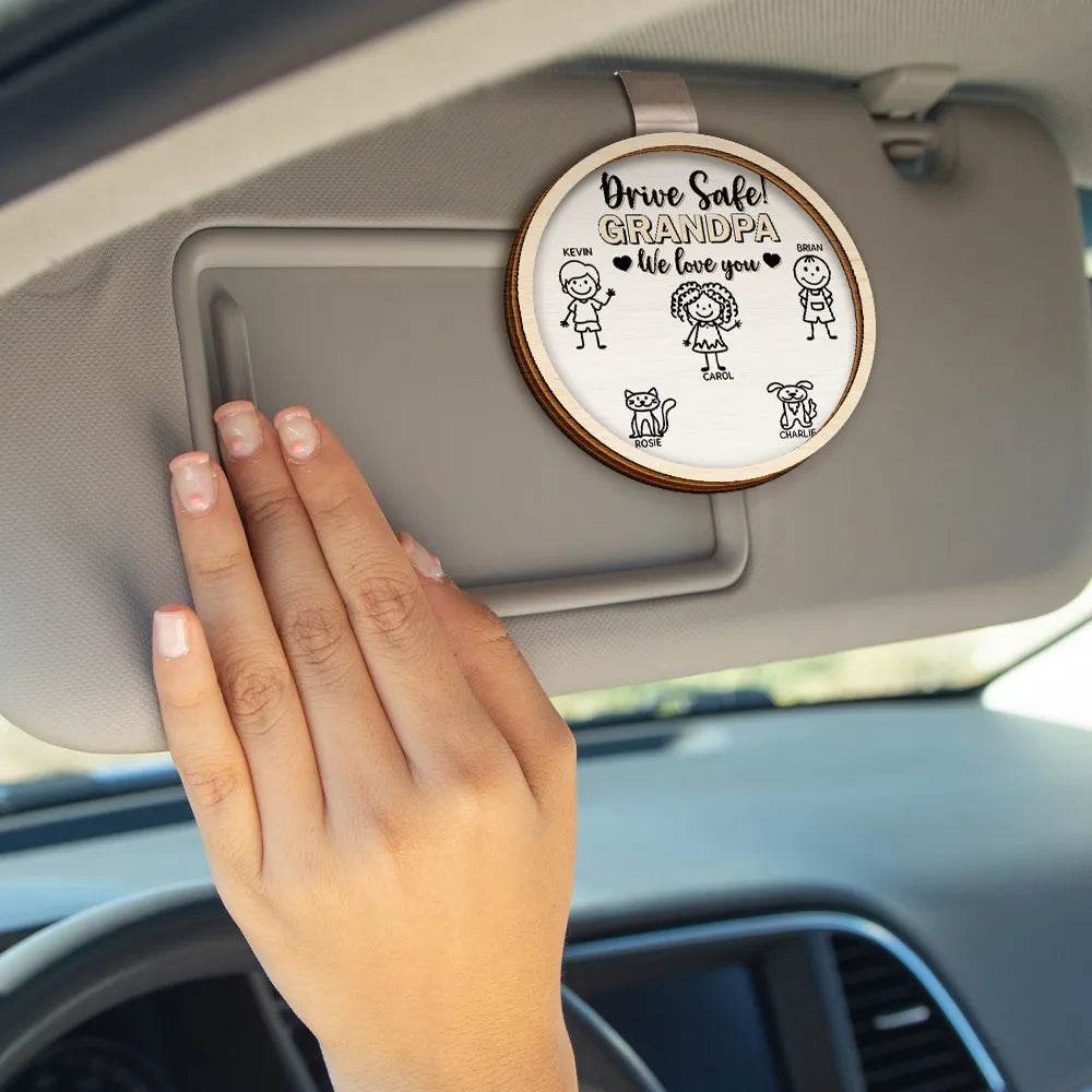 Drive Safe Grandpa Daddy Kid Stick Figures - Personalized Custom Shaped Car Visor Clip
