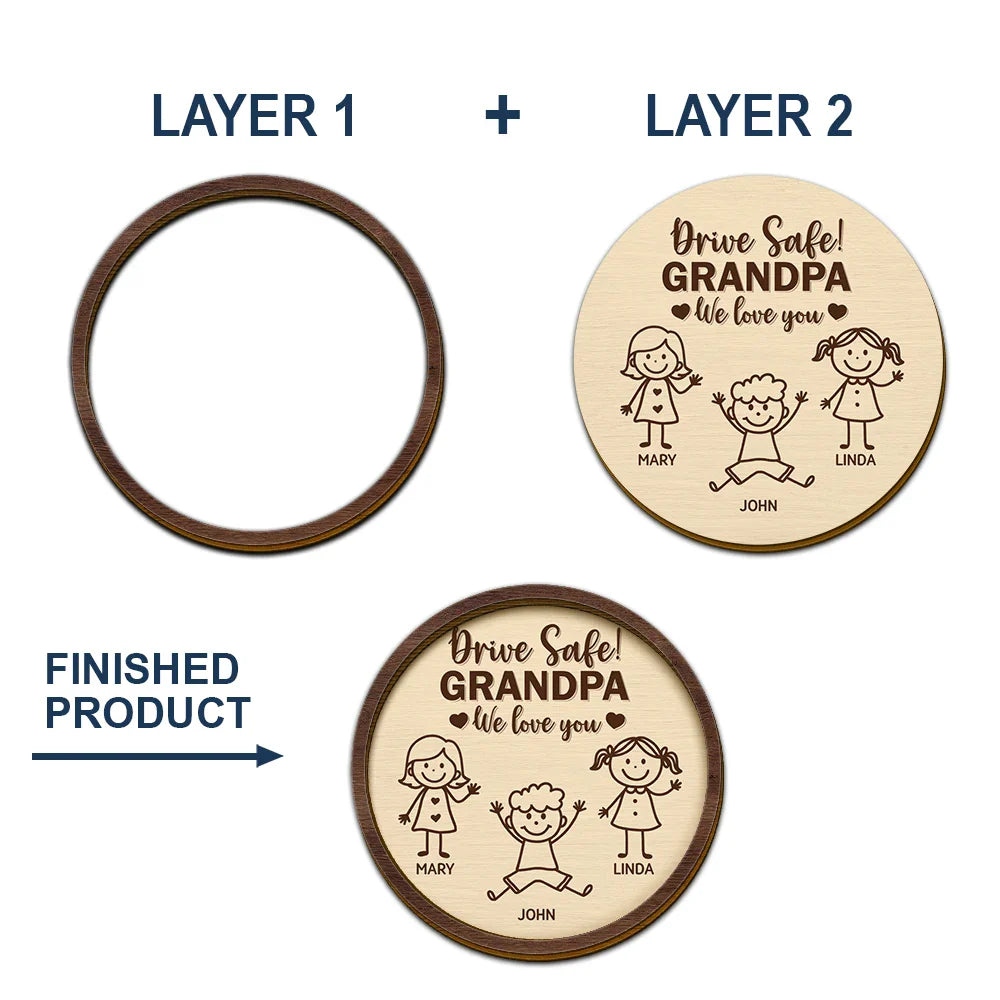 Drive Safe Grandpa Daddy Kid Stick Figures - Personalized Custom Shaped Car Visor Clip