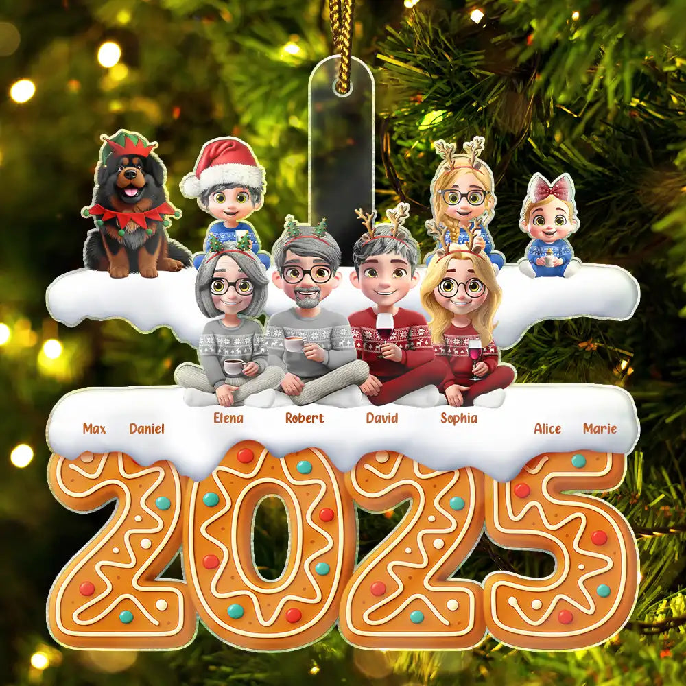 Christmas Gingerbread Family 3D Effect Up To 10 Members - Personalized Custom Shaped Acrylic Ornament