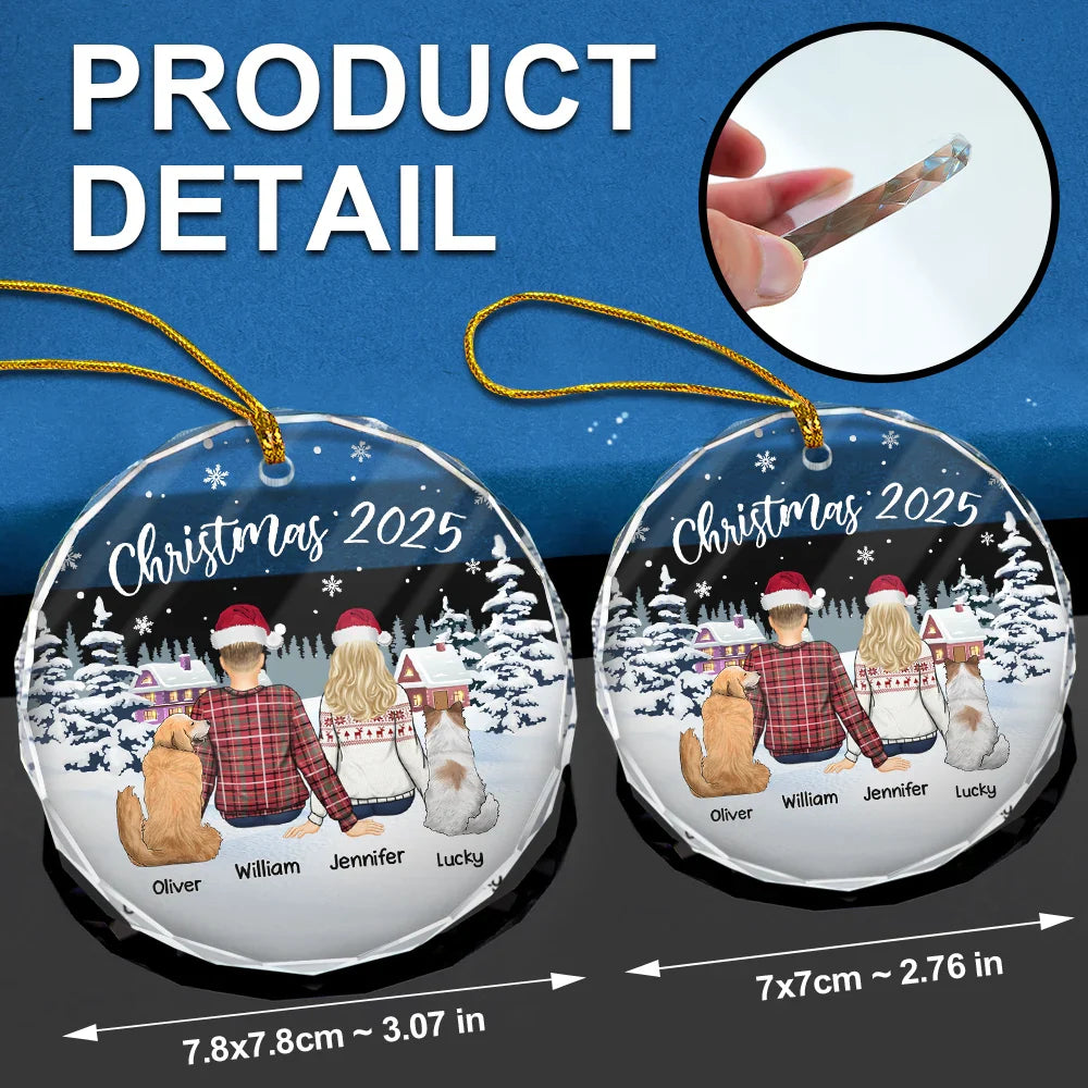Couple & Pets Christmas - Personalized Circle Glass Ornament