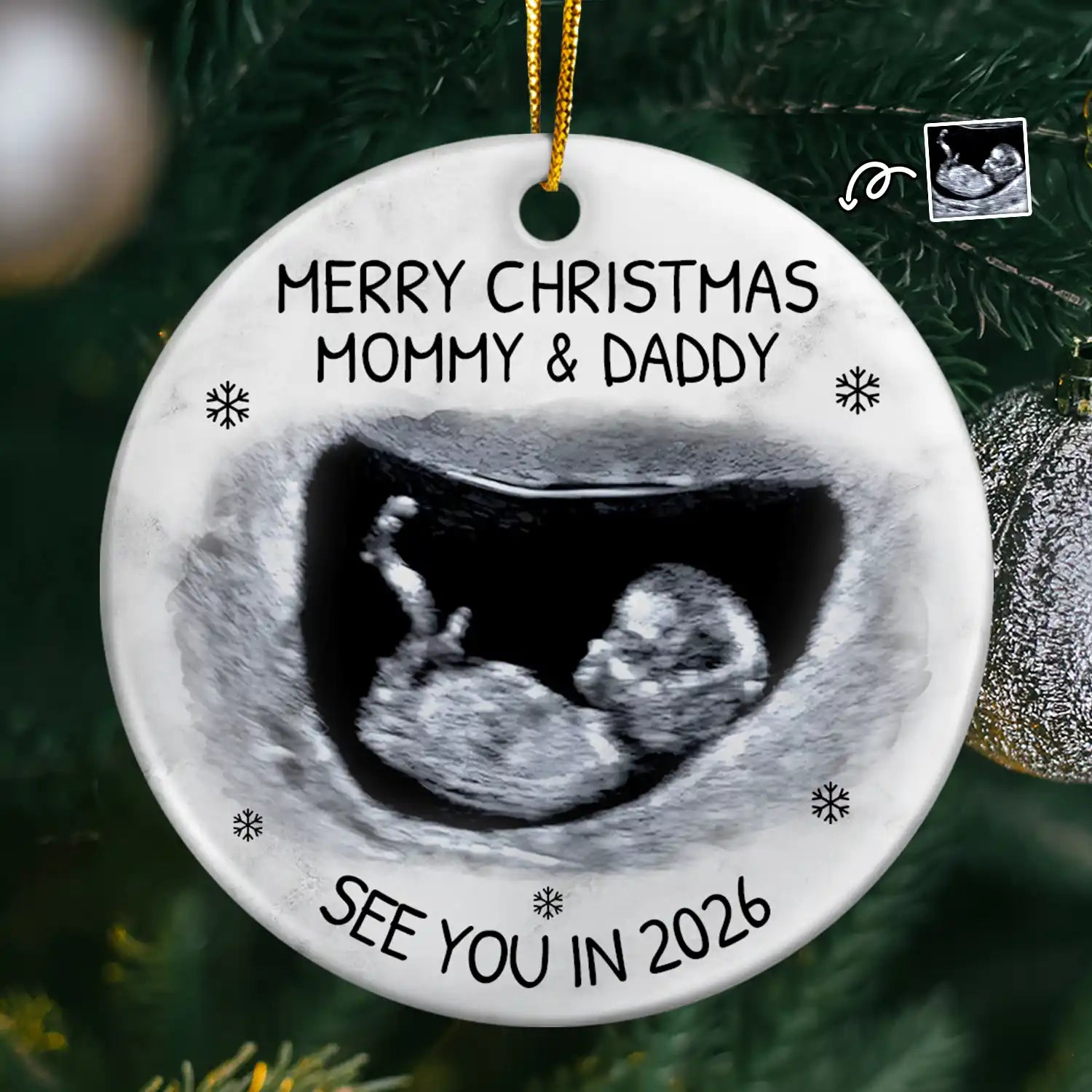 Custom Photo Baby Expecting See You In 2026 - Personalized Circle Ceramic Ornament