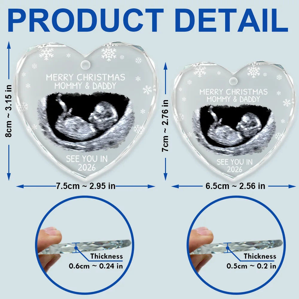 Custom Photo Baby Expecting See You In 2026 - Personalized Heart Shaped Glass Ornament