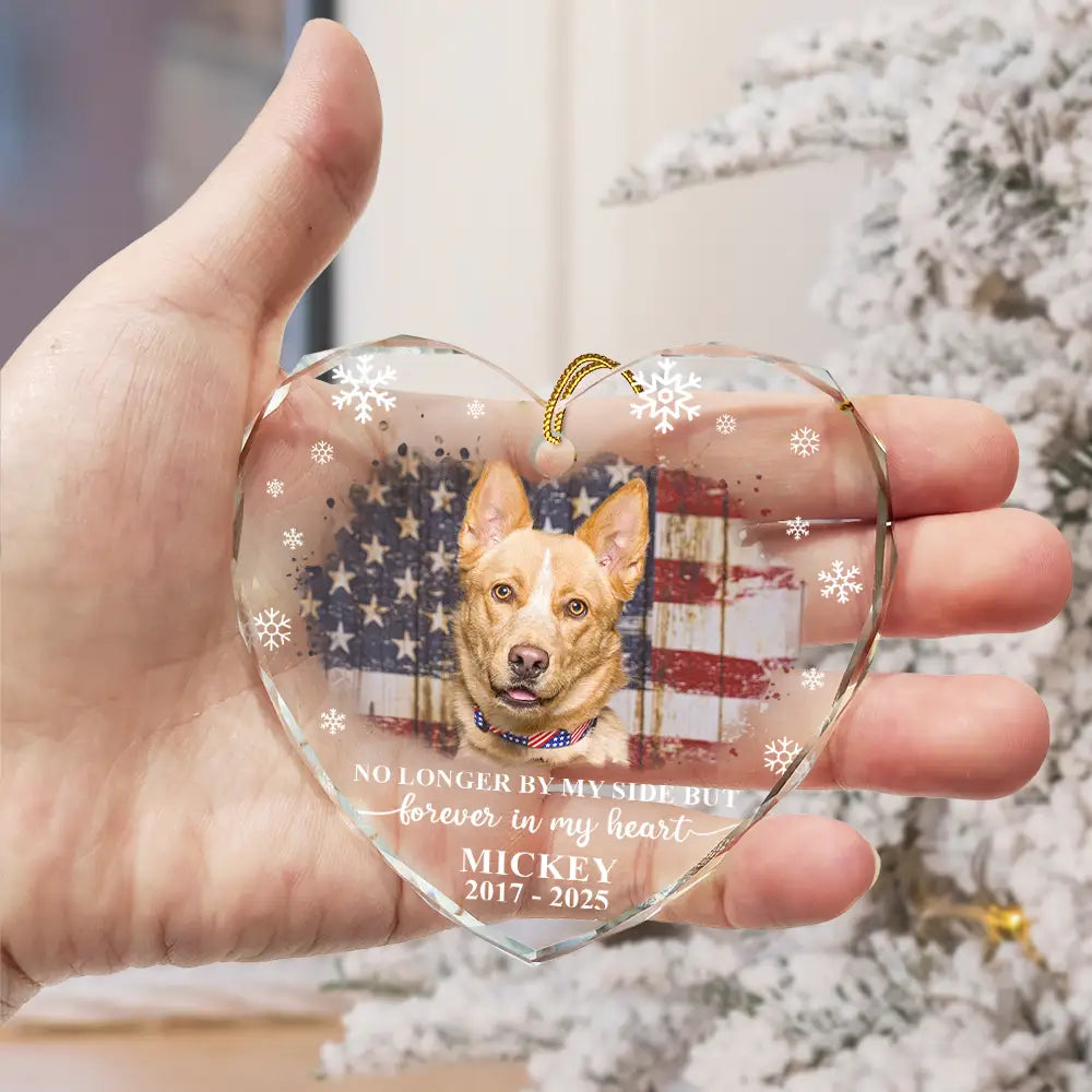 Custom Photo Forever Loved Memorial Dog Cat - Personalized Heart Shaped Glass Ornament