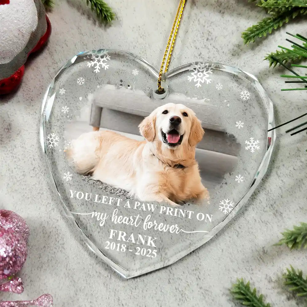Custom Photo Forever Loved Memorial Dog Cat - Personalized Heart Shaped Glass Ornament