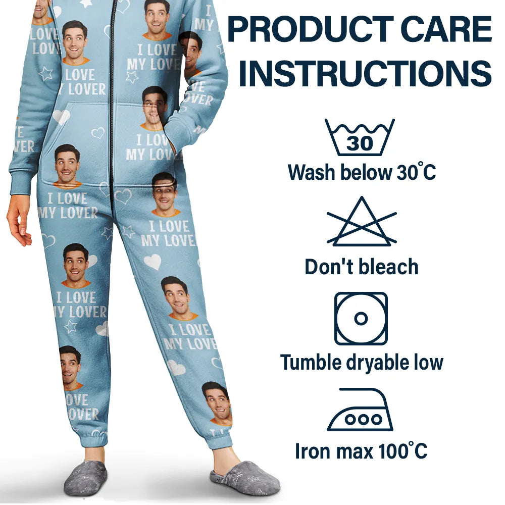 Custom Photo Funny I Love My Wife Husband - Personalized Overall Onesie Hooded Jumpsuit