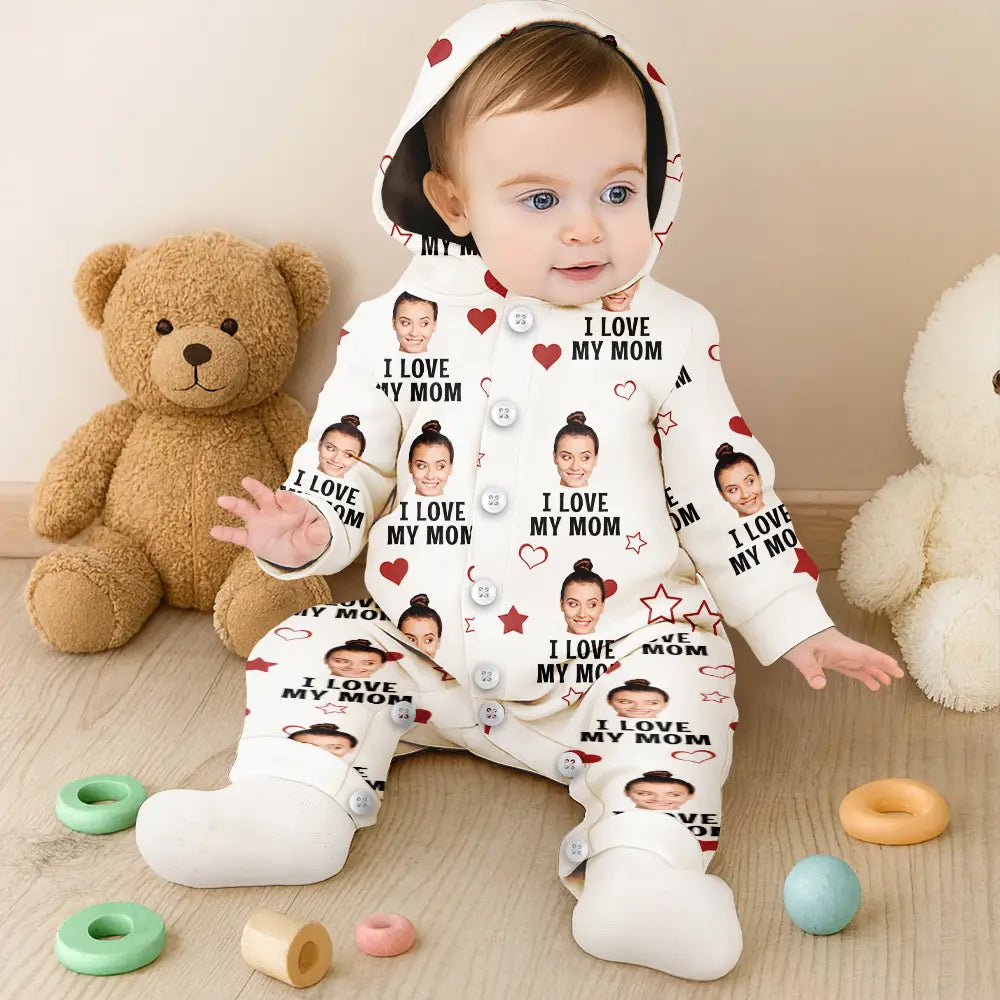 Custom Photo Funny I Love My Wife Husband - Personalized Overall Onesie Hooded Jumpsuit