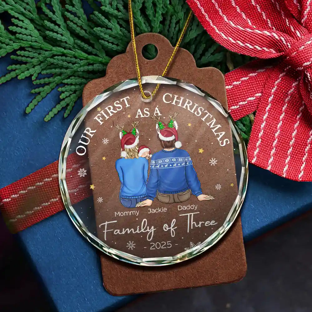 First Christmas As A Family Of Three New Parents - Personalized Circle Glass Ornament