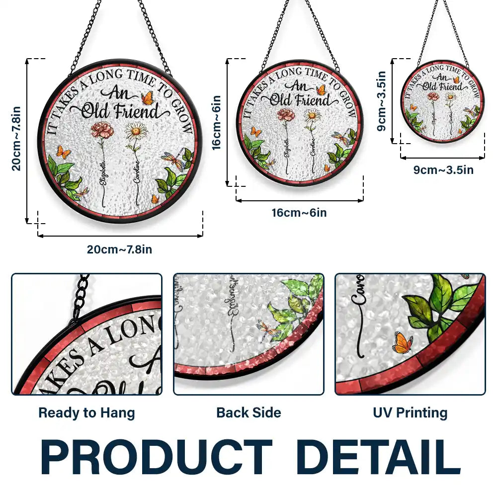 Birth Flower Grow An Old Friend - Personalized Stained Glass Window Hanging Suncatcher