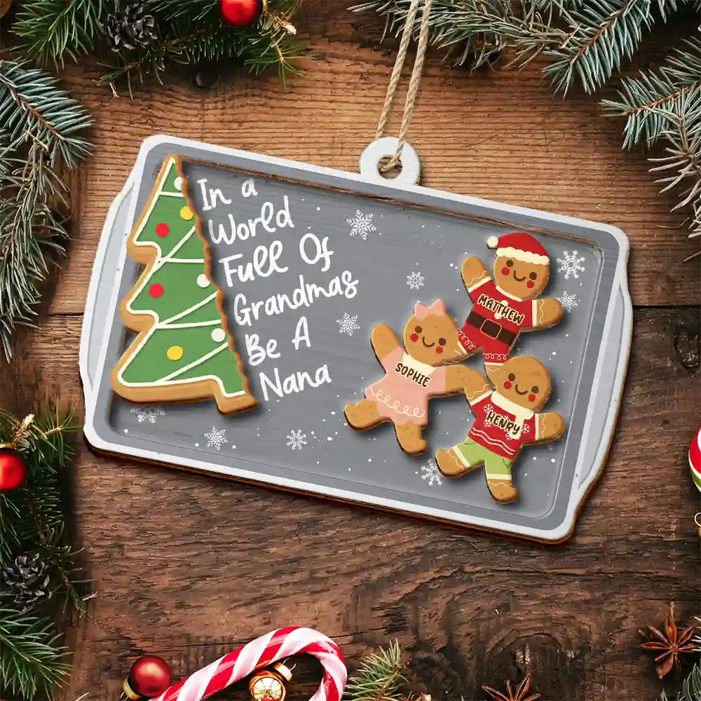 Gingerbread Cookie World Full Of Grandmas - Personalized 2-Layered Wooden Ornament