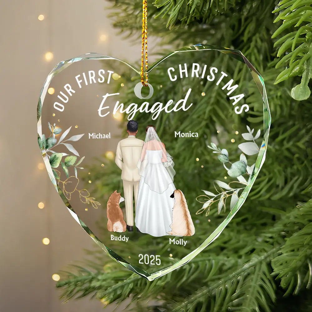 Our First Christmas As Mr & Mrs Wedding Couple Pet - Personalized Heart Shaped Glass Ornament