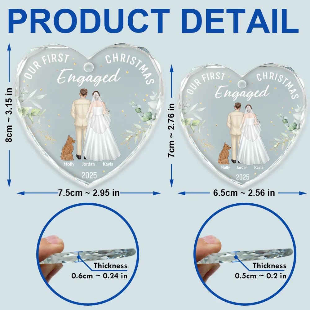 Our First Christmas As Mr & Mrs Wedding Couple Pet - Personalized Heart Shaped Glass Ornament