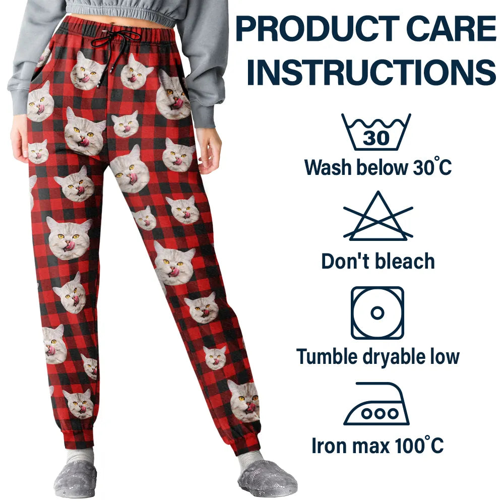 Custom Photo Funny Dog Cat Pet Human Face - Personalized Pajama Pants