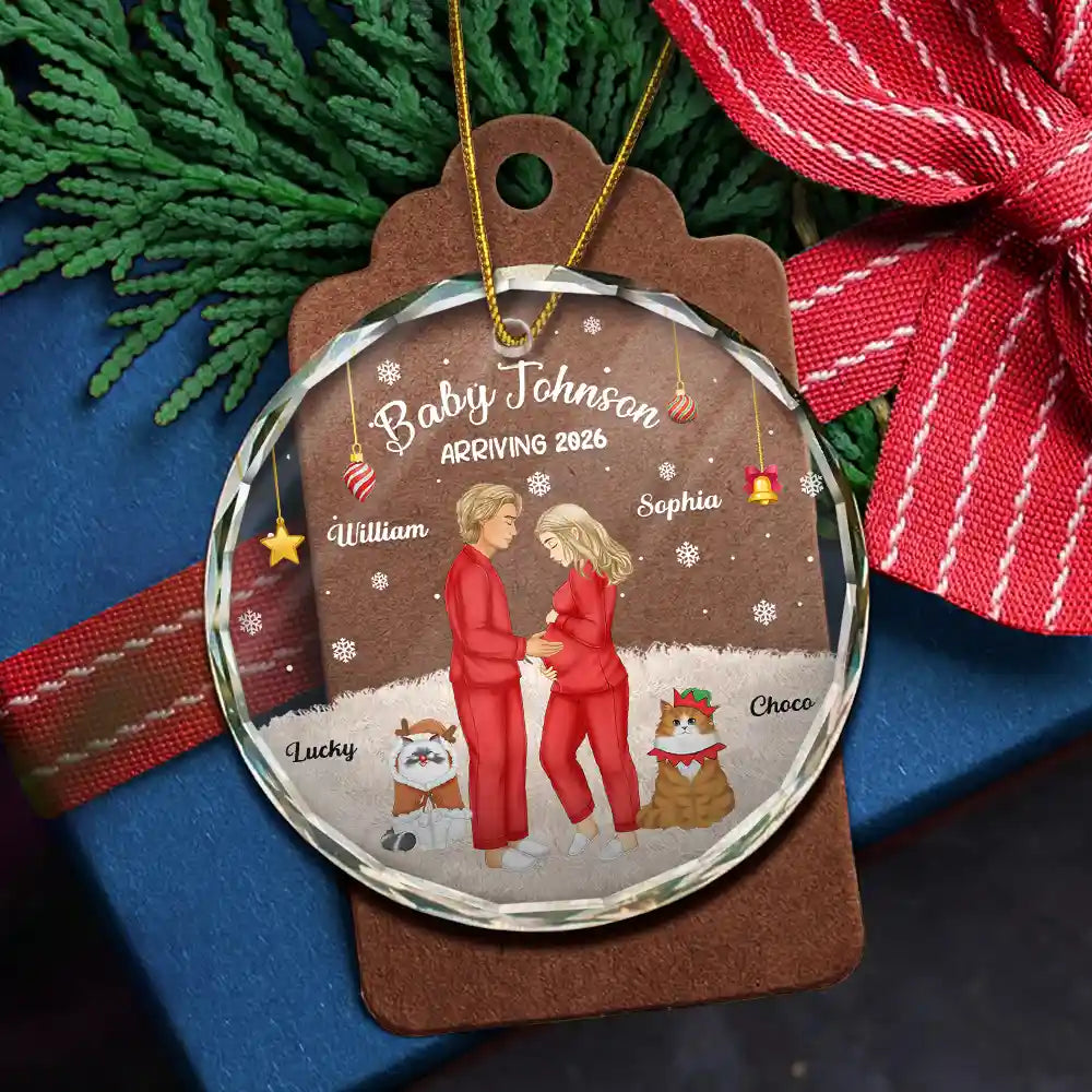 Expecting Parents Baby Arriving Dog Parents To Human Parents - Personalized Circle Glass Ornament