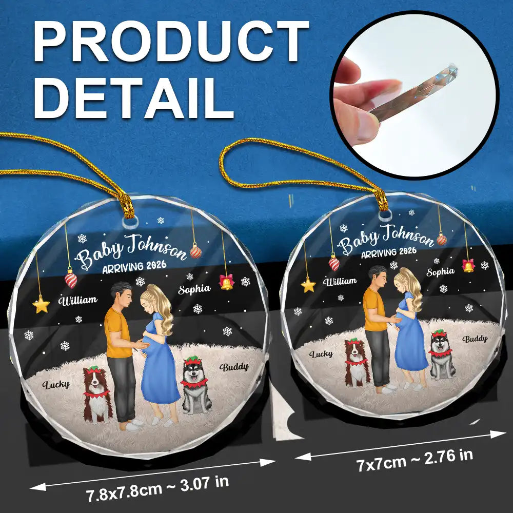 Expecting Parents Baby Arriving Dog Parents To Human Parents - Personalized Circle Glass Ornament