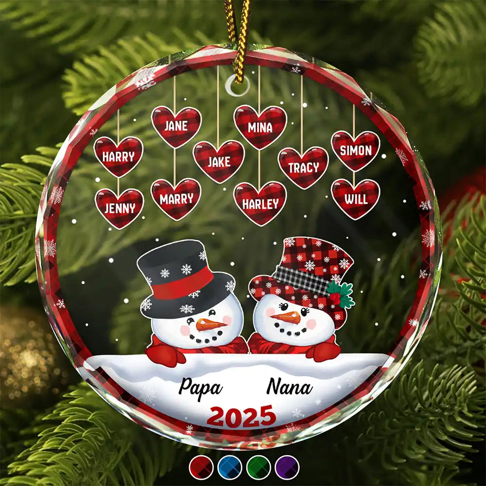 Papa Nana Snowman Christmas Grandparents - Personalized Circle Glass Ornament
