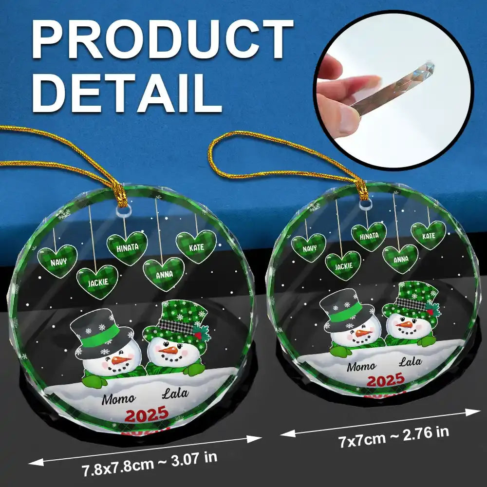Papa Nana Snowman Christmas Grandparents - Personalized Circle Glass Ornament
