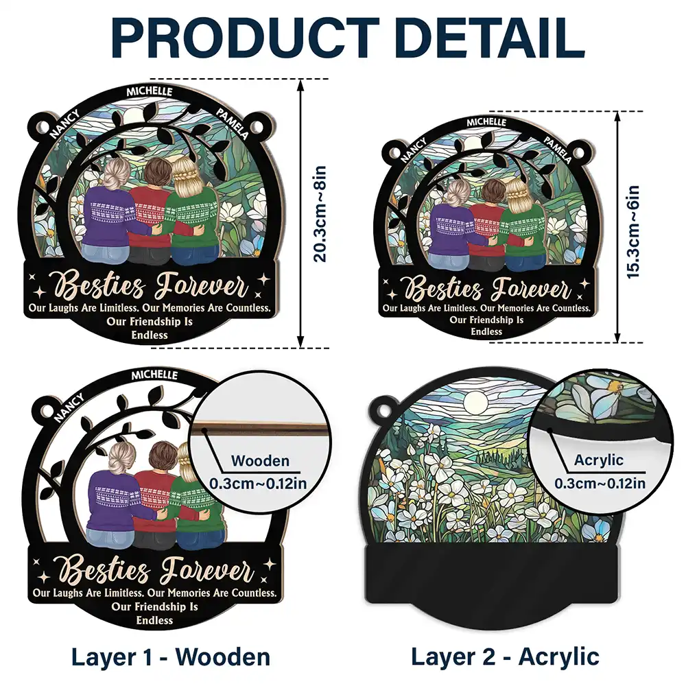 Limitless Laugh Countless Memories Endless Friendship Besties - Personalized Window Hanging Suncatcher Ornament