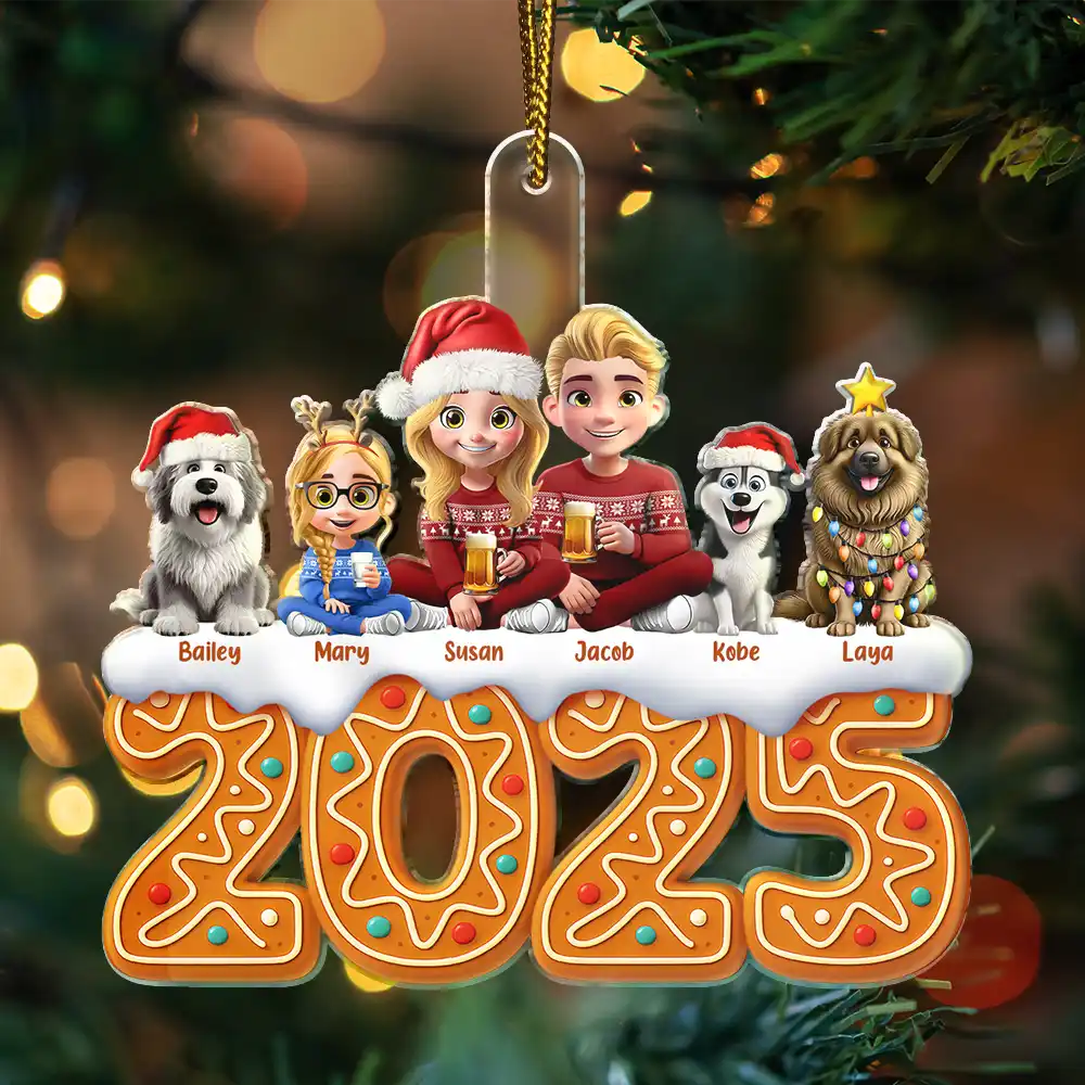 Christmas Gingerbread Family 3D Effect Up To 10 Members - Personalized Custom Shaped Acrylic Ornament
