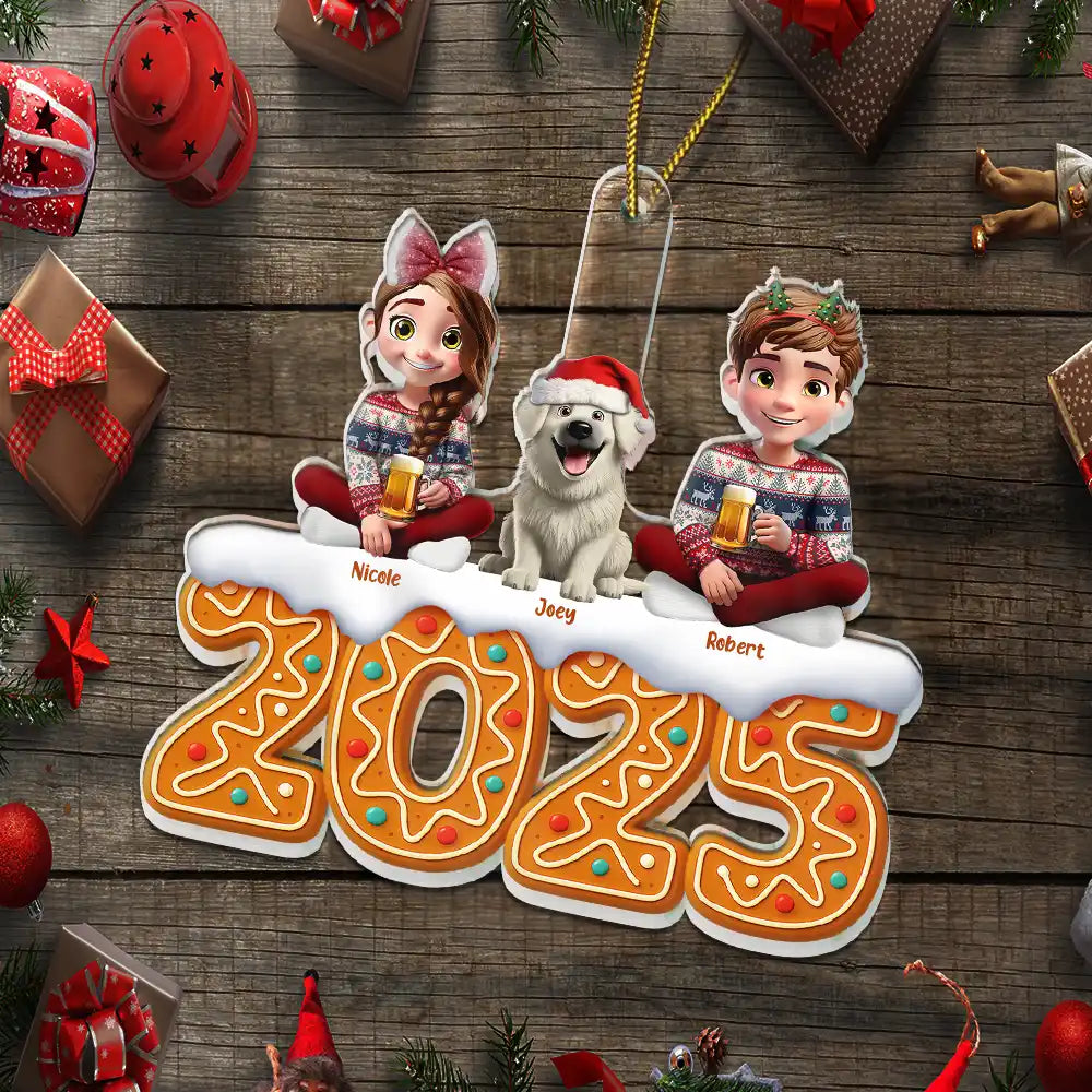 Christmas Gingerbread Family 3D Effect Up To 10 Members - Personalized Custom Shaped Acrylic Ornament