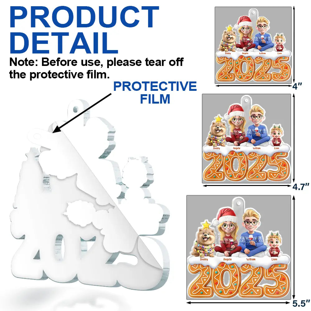 Christmas Gingerbread Family 3D Effect Up To 10 Members - Personalized Custom Shaped Acrylic Ornament