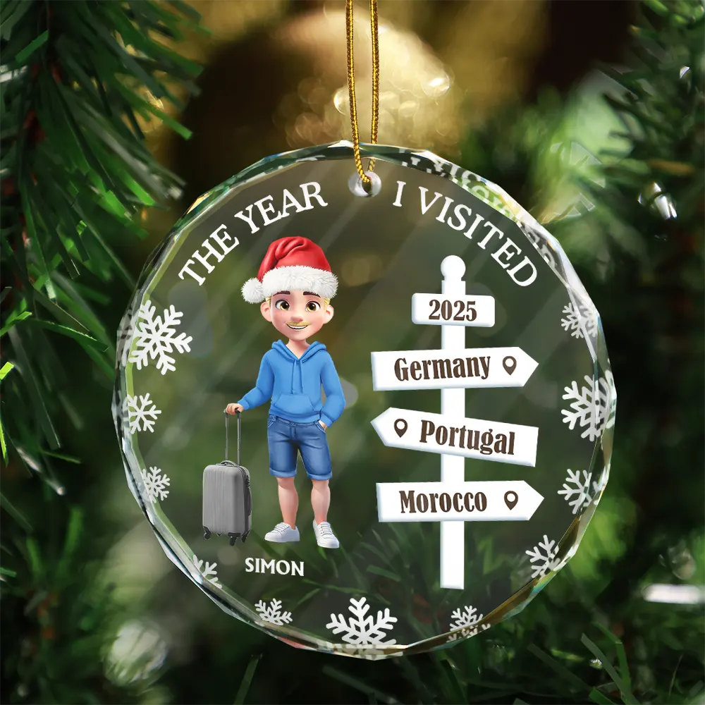 The Year We Visited Travel Ornament - Personalized Circle Glass Ornament
