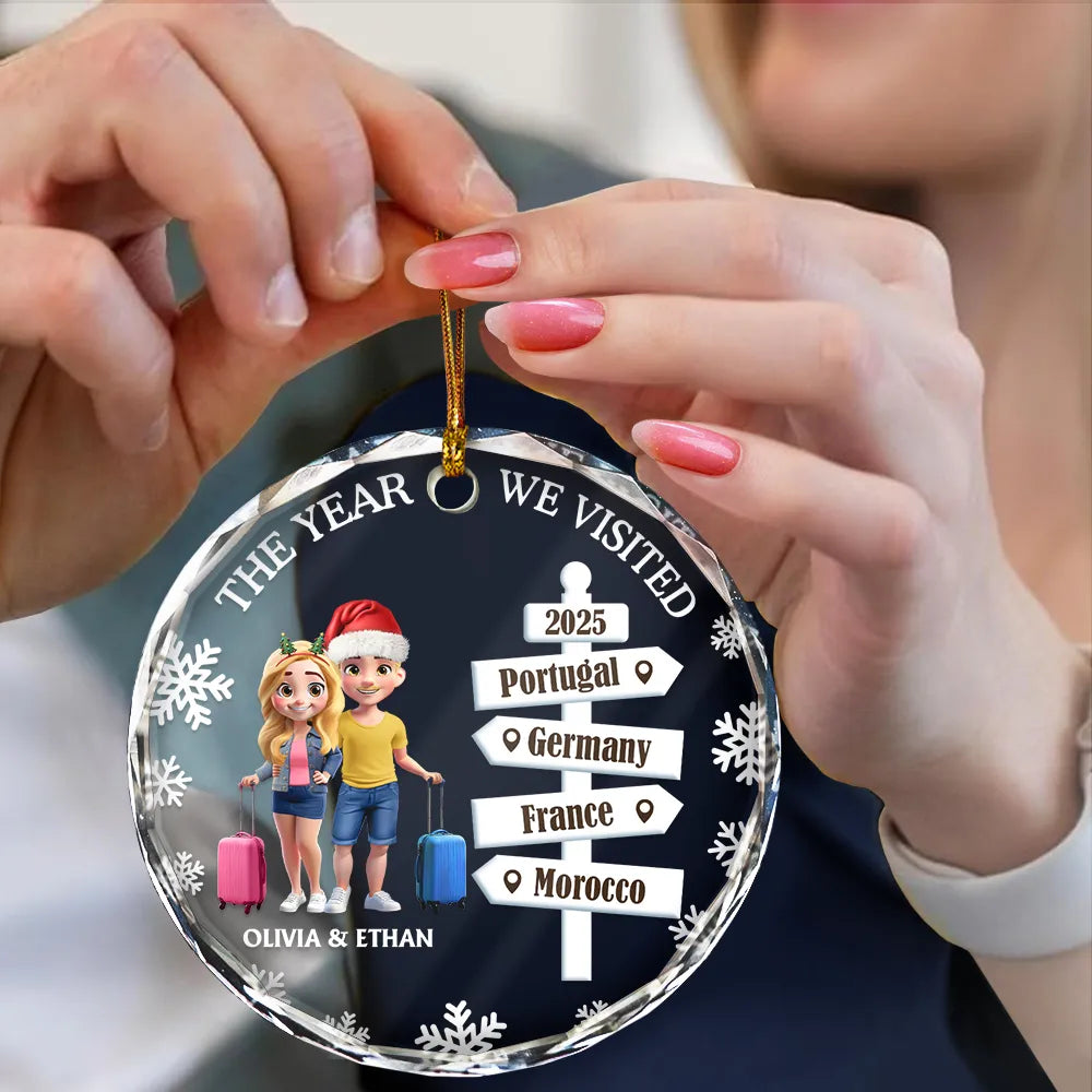 The Year We Visited Travel Ornament - Personalized Circle Glass Ornament