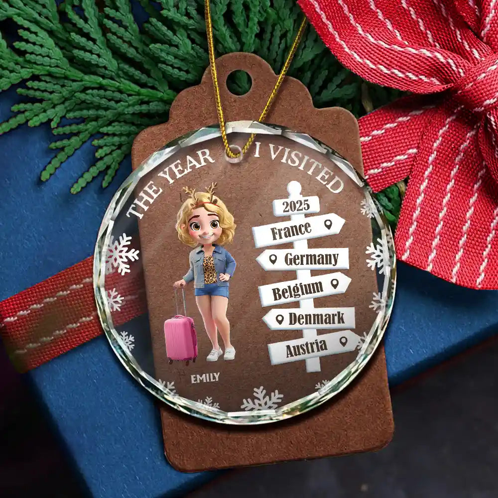 The Year We Visited Travel Ornament - Personalized Circle Glass Ornament