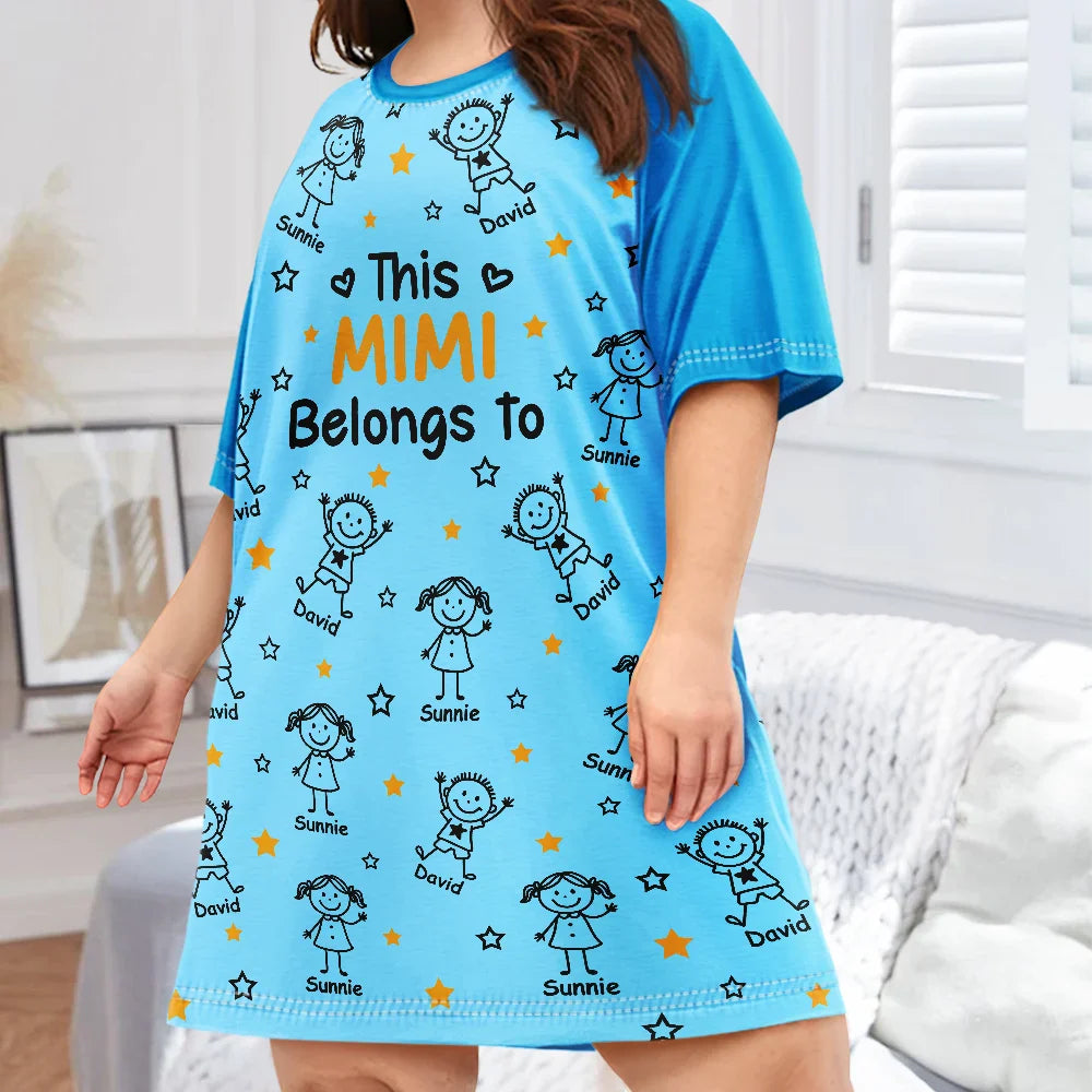 This Grandma Mom Belongs To Kids Pet - Personalized Women's Sleep Tee