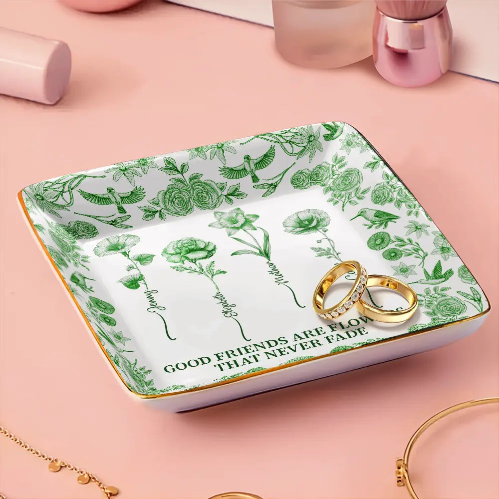 Toile De Jouy Birth Flower Grow An Old Friend - Personalized Ring Dish