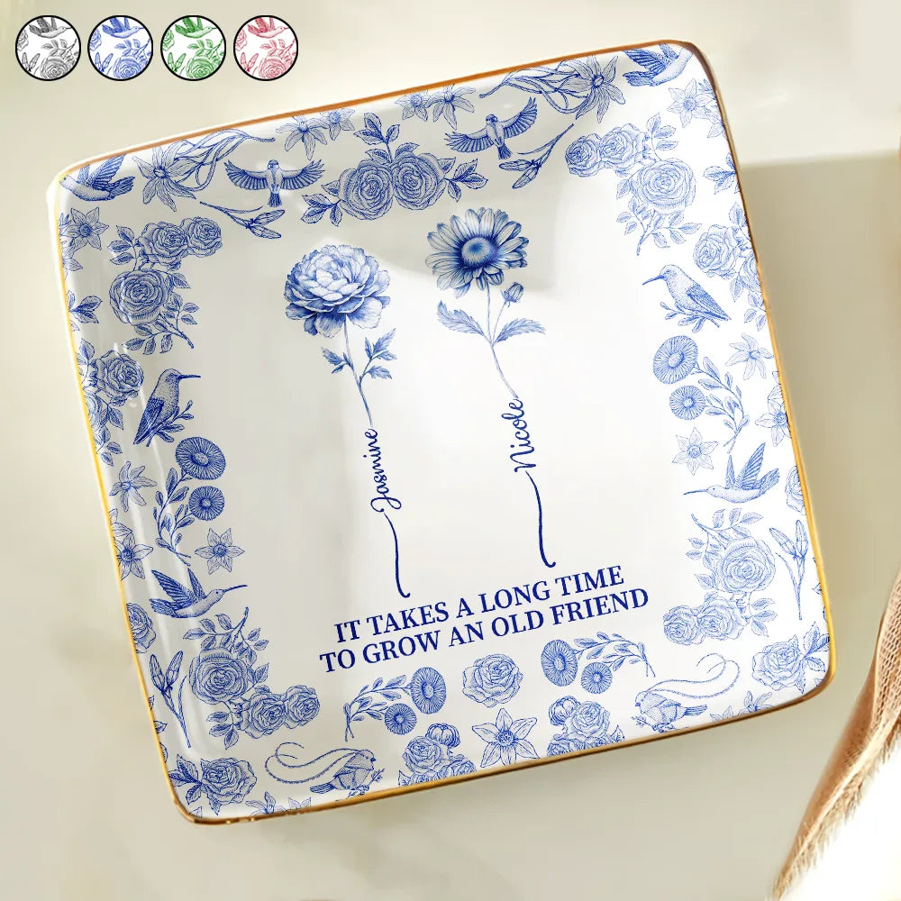 Toile De Jouy Birth Flower Grow An Old Friend - Personalized Ring Dish