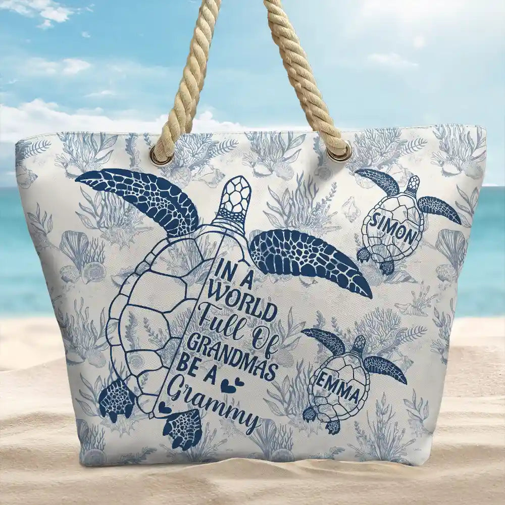 Toile De Jouy World Full Of Grandmas - Personalized Beach Bag