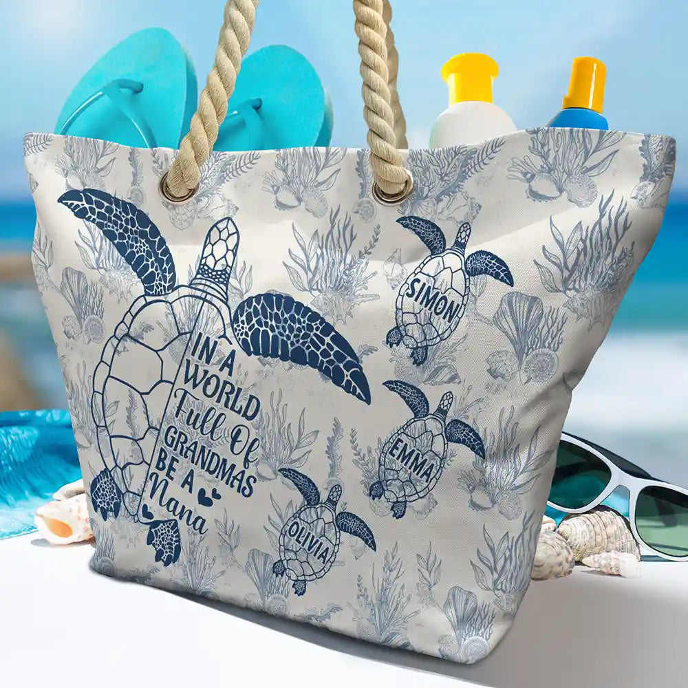 Toile De Jouy World Full Of Grandmas - Personalized Beach Bag