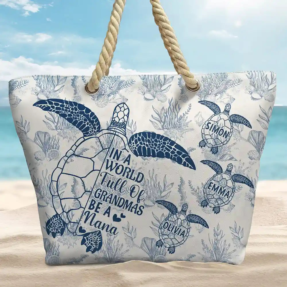 Toile De Jouy World Full Of Grandmas - Personalized Beach Bag