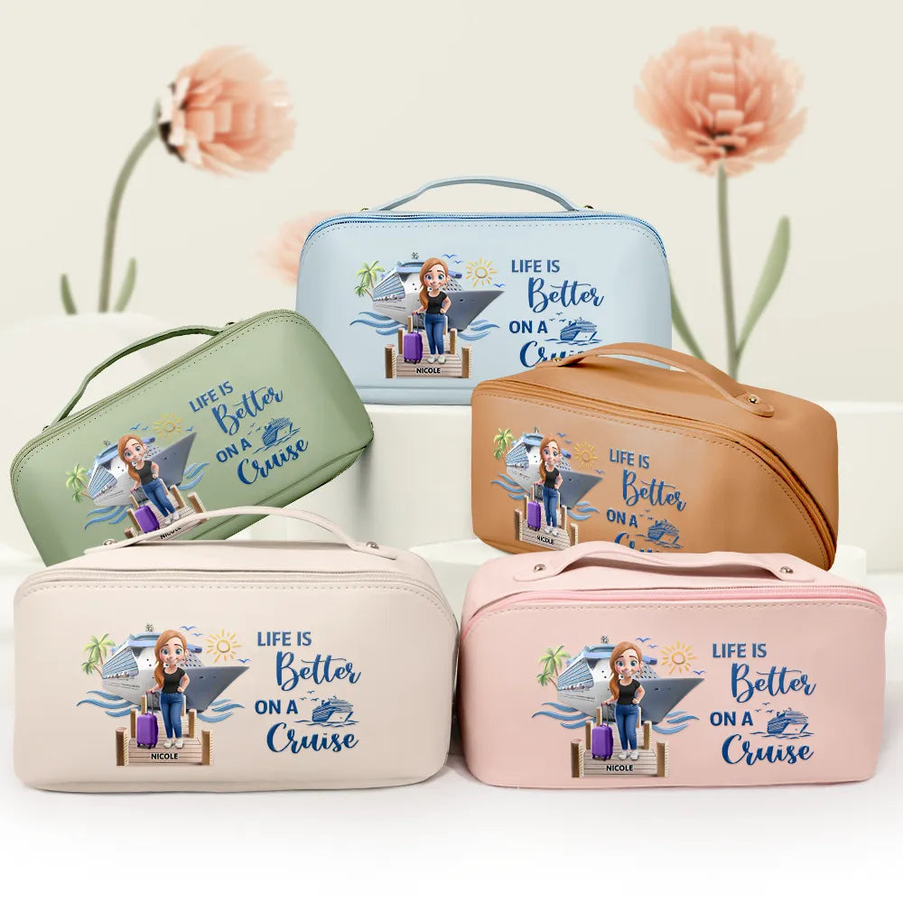 Travel All My Cruise Crap - Personalized Leather Makeup Bag