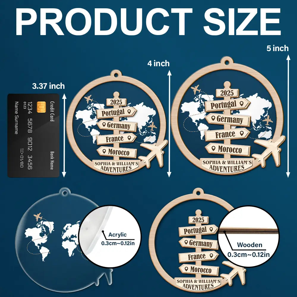 Travel Couple Goal, Destination Of All Year - Personalized 2-Layered Mix Ornament