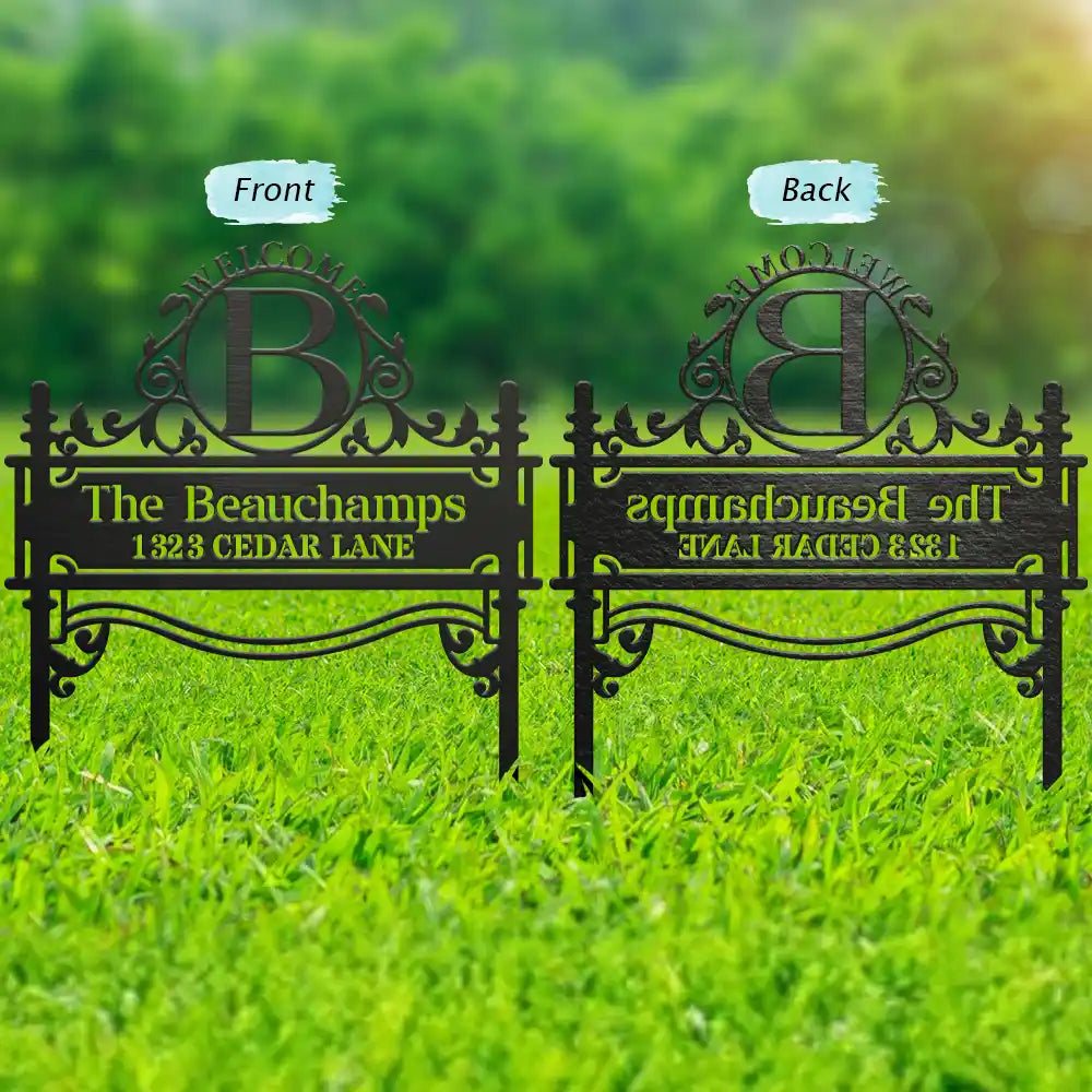 Welcome Family Name Monogram - Personalized Metal Garden Stake