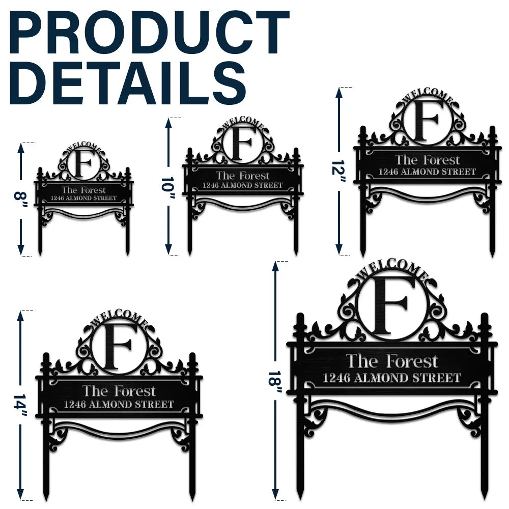 Welcome Family Name Monogram - Personalized Metal Garden Stake